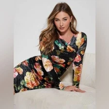 GUESSWomen's Tess Velvet Floral-Print Bodycon Dress NWT Large