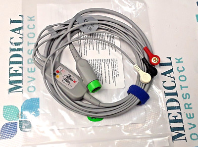 Eden ECG Cable 3 Lead 12 Pin Snap Defib Proof AHA 3.4m MPN 01.57.472398012