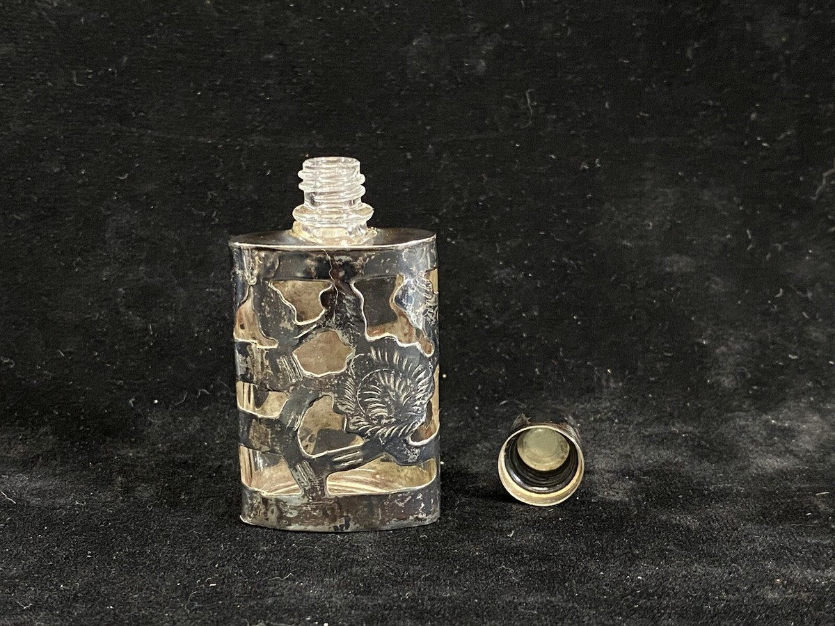 VINTAGE Flowers MEXICO ETCHED STERLING SILVER PERFUME BOTTLE