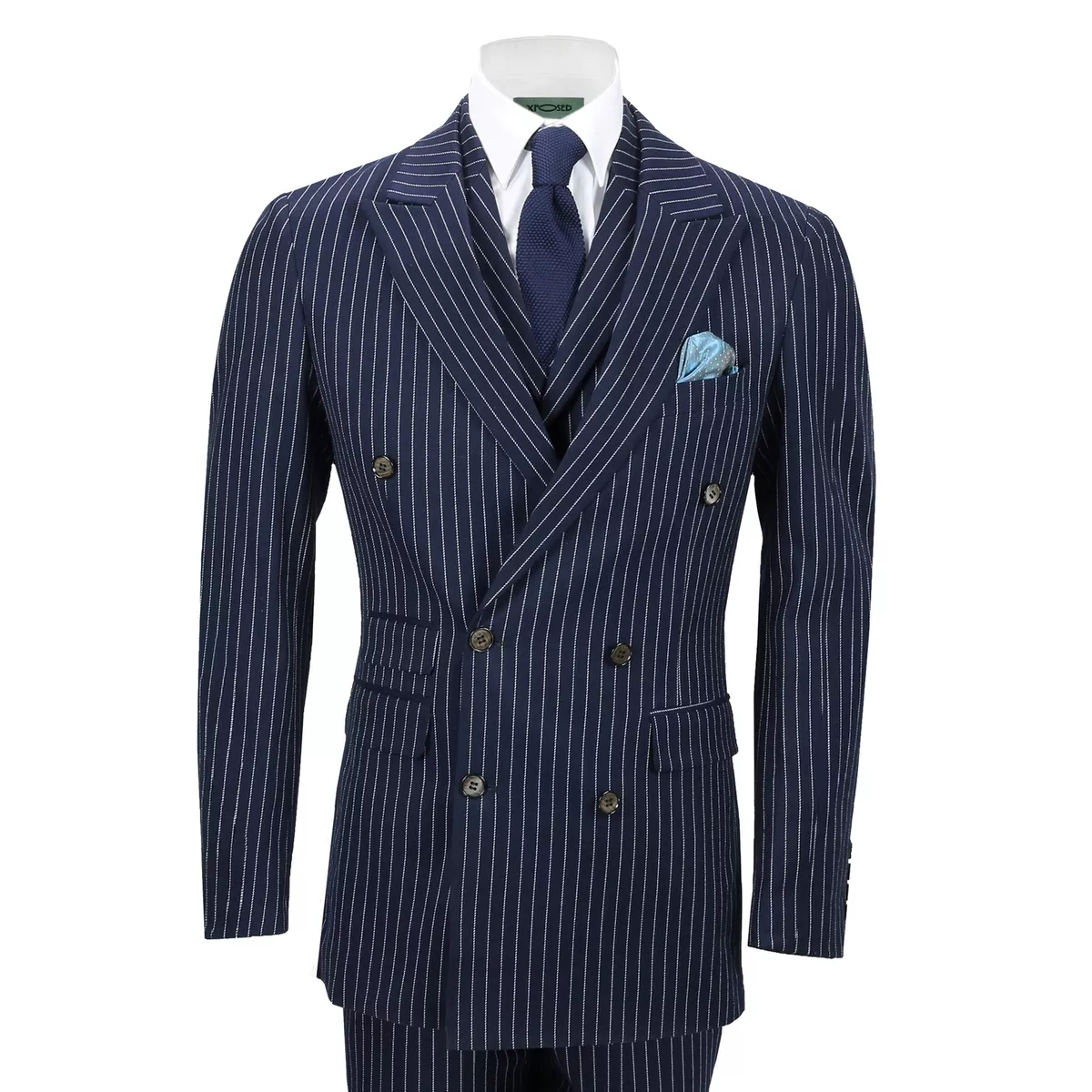 Navy stripe double breasted suit cheap