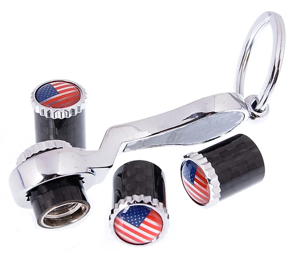 Tapas de vástago de válvula de neumático llave antirrobo de fibra de carbono para Dodge Tesla EE. UU. América Foto 3 de 4