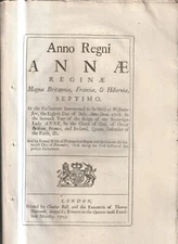 MEMORABILIA ,PUBLISHED 1709 ,BRITISH PARLIAMENT PAPERS , FIRE ACT ,ANNAE REGINAE