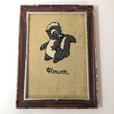 Vintage Mini Framed Art Disney Embroidered Flower Skunk DS-11 EPIC E.P.I.C Bambi