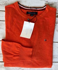 TOMMY HILFIGER CREWNECK PREMIUM COTTON SWEATER ORANGE MENS XS NEW