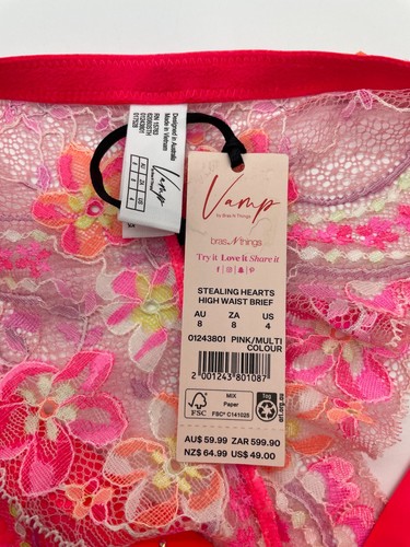 Bras N Things Vamp Steeling Hearts High Waist Brief Pink NWT Size 8 - Picture 5 of 8