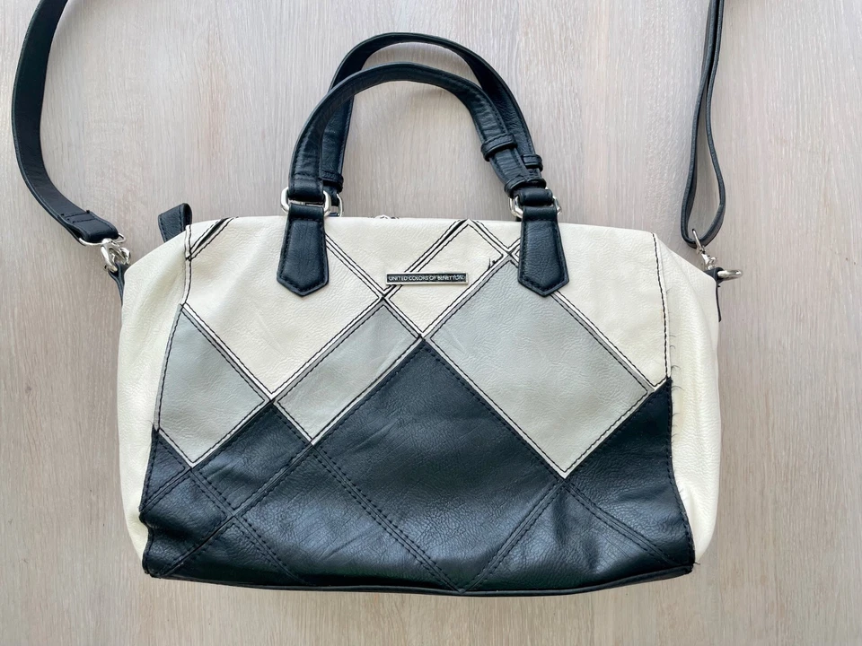 United Colors of Benetton Vintage Shoulder Bag, Small Holdall Bag, Patchwork Bag - Image 2 of 4