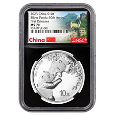 2023 10 Yuan Silver China Panda NGC MS70 FR Great Wall Label Black Core