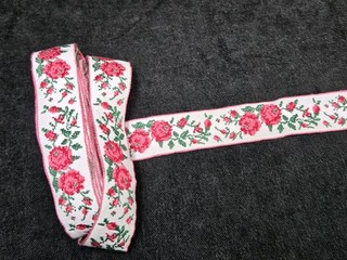 2.5 Yd Vintage Fabric Ribbon Cotton Embroidered Floral Trim Sew Crafts Roses RED
