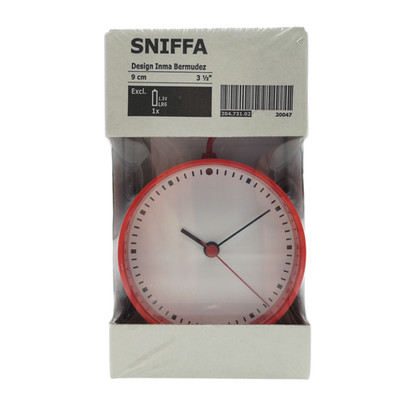 IKEA SNIFFA Uhr Tischuhr Hänger Quarz rund lautlos ohne Ticktack rot 9x15 cm NEU