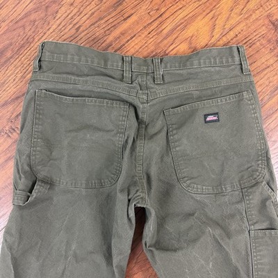 Dickies Pants Mens 33 (Fits 32x31) Green Carpenter Duck Canvas Workwear Relaxed
