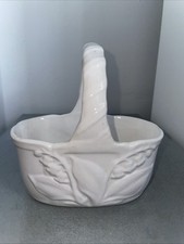 Vintage Alcobaca White Ceramic Basket with Embossed Lilly of The Valley. VGC