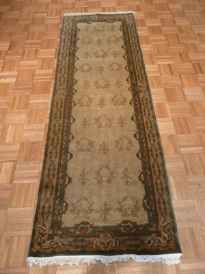 2'7 x 8 Runner Hand Knotted Beige Agra Oriental Rug G1124
