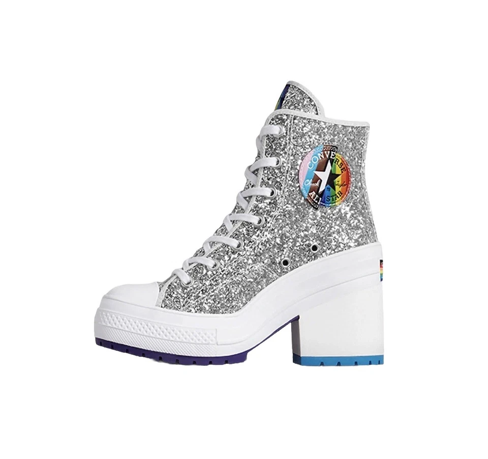 CONVERSE CHUCK 70 DE LUX PAIETTES ARGENTO HI Sneakers Con Tacco Tg 42 - Immagine 2 di 4