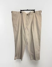 Oak Hill Premium Pants Mens 54X29 Khaki Beige Pleated Cotton Stretch Expandable