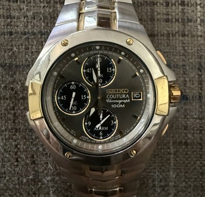 Seiko Coutura Chronograph Alarm Date Black Dial Two-Tone Bracelet 100m