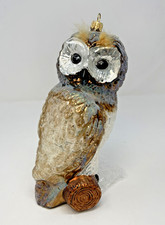 Multicolored Owl Ornament Feathers Glitter Neiman Marcus Stunning 9in