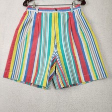 VTG 80s Props USA MadeWomens Sz 14 All Cotton Colorful Stripe High Waist Shorts
