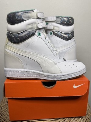 Size 7.5 - Women s PUMA High Hidden Wedge High Top Shoes White Green READ