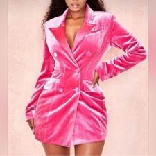 House of CB Cristalle Pink Velvet Double Breasted Blazer Dress Size XS