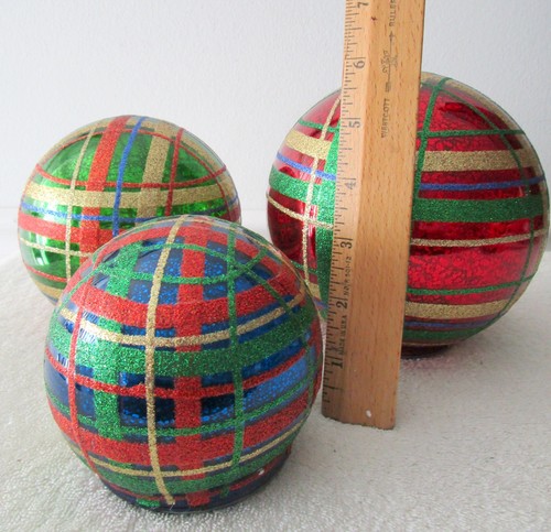 PALLINE DI NATALE VALERIE PARR HILL VETRO MERCURIO ILLUMINATO ~ DESIGN A COLORI PLAID ~ NUOVE DI ZECCA! - Foto 4 di 12