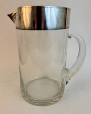 Vtg Dorothy Thorpe Silver Band Glass Pitcher 8.75" Tall Hollywood Regency MCM
