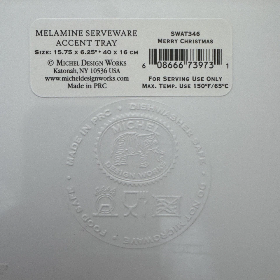 Michel Design Works Melamine Serving Tray Merry Christmas Floral Holly - Image 4 of 4