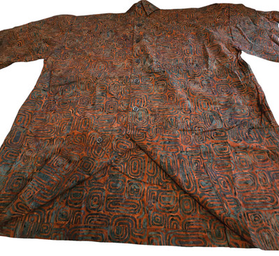 Johari West Batik Men Short Sleeve Shirt Closed Collard XL Big &Tall 100% Cotton