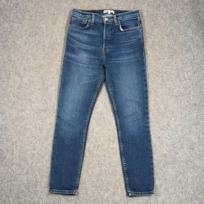 Re/Done Midnight Blue Denim High Rise Ankle Crop Skinny Jeans Women's Size 26
