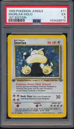 1999 Pokemon Jungle 11 Snorlax Holo 1st Edition PSA 5 - 143428573 First Edition