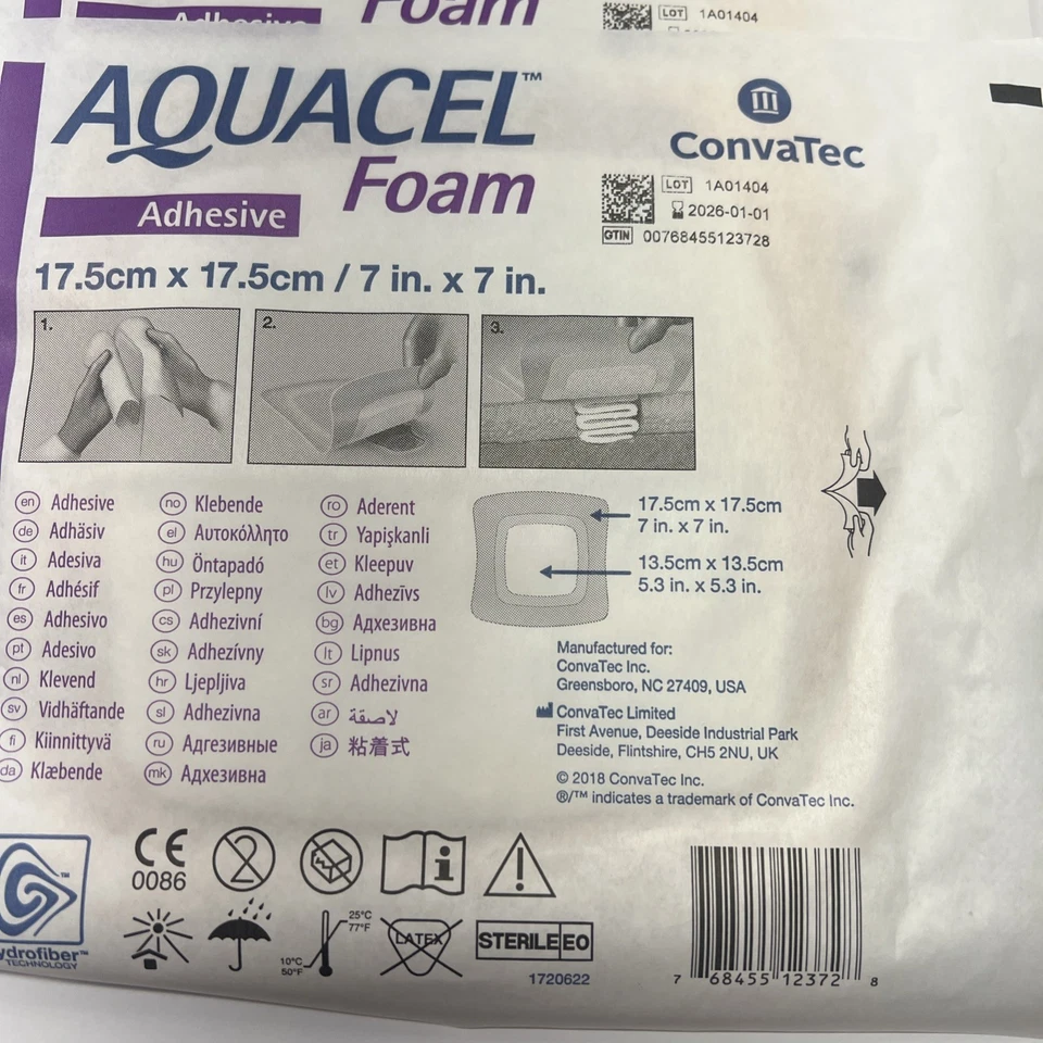 Lot of 45 bandages - Convatec Aquacel Foam Adhesive Bandage 7" x 7" - Image 2 of 2