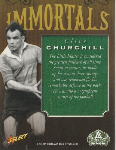 π₯ 2008 SELECT CENTENARY IMMORTALS CARD IM7 CLIVE CHURCHILL π₯ - Picture 2 of 2