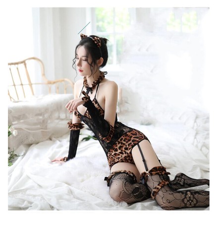Leopard Set Dress Lace Printing Floral Underwear Sexy Lingerie Anime Cosplay Hot - Picture 9 of 11