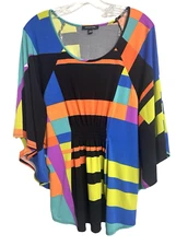 Notations Women VTG 90's Colorful Geometric Spandex Tunic Blouse Spandex Large