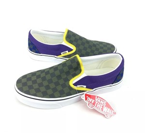 purple checkered slip on vans