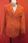 DENIM & Co. Red Leather Fringed Cowgirl Jacket Medium Satin Lined Coat