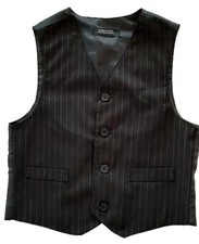 Boys Youth Sz 5 Formal Wear Striped Vest 4 Buttons Silky Back Lined Black  Grey