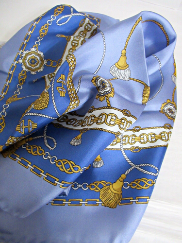 ITALIAN 100% SILK HR SQUARE SCARF CRESTS & TASSELS DESIGN 26x26 - MADE IN ITALY - Picture 14 of 17