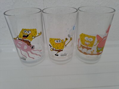 3 Spongebob Schwammkopf Trinkglas 2006 Viacom Glas Sammelglas
