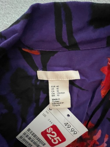 NWT $49 Women’s H&M Purple Colorful Blouse Shirt Top Shirt Size 10 1223c - Picture 2 of 5