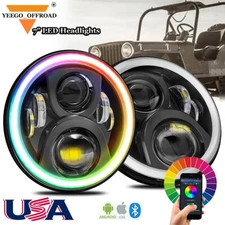 2x Halo RGB 7'' LED Headlights Combo Kit Lamp For 07-18 Jeep Wrangler JK  TJ LJ