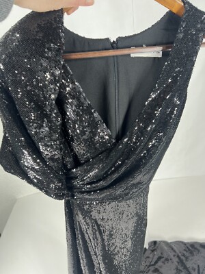 Dress the Population Gown Dress Sequins Black Size Small NWOT Slit Long S
