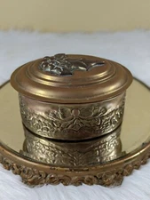 RARE Brass Christmas Trinket Box Jewelry Made In India Holly Berries Holiday
