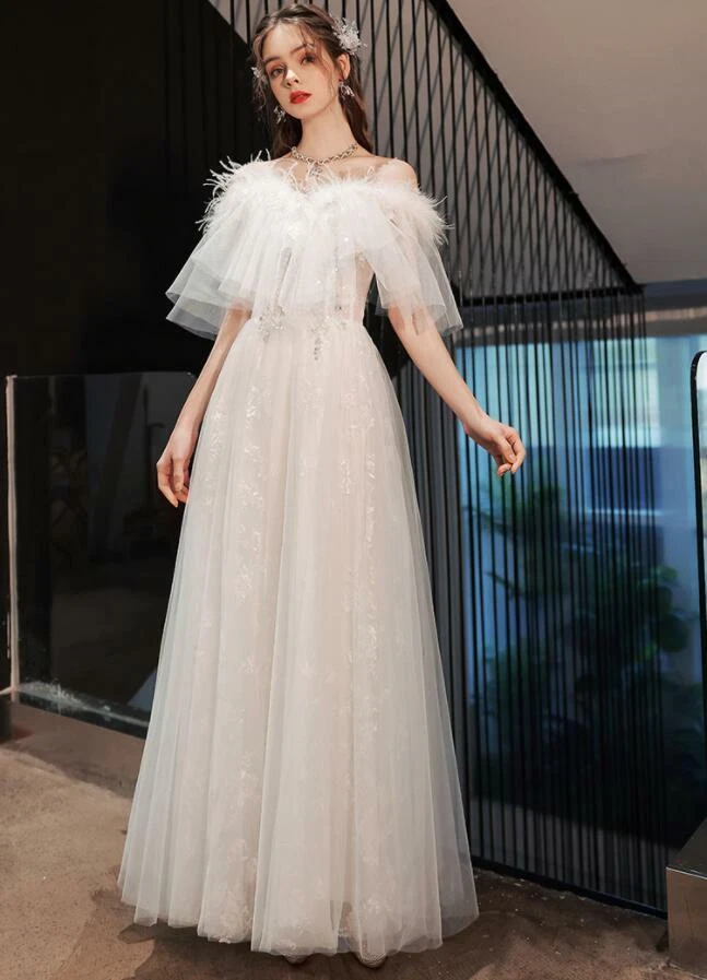 White feather evening gown store