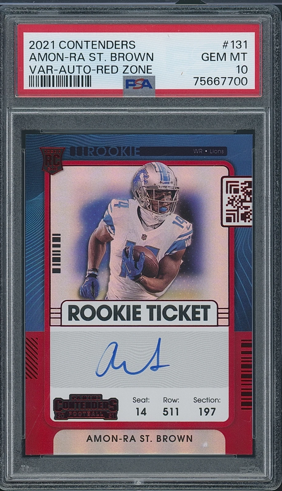 Amon-Ra St. Brown Panini Contenders #131 Variation-Autograph-Red Zone