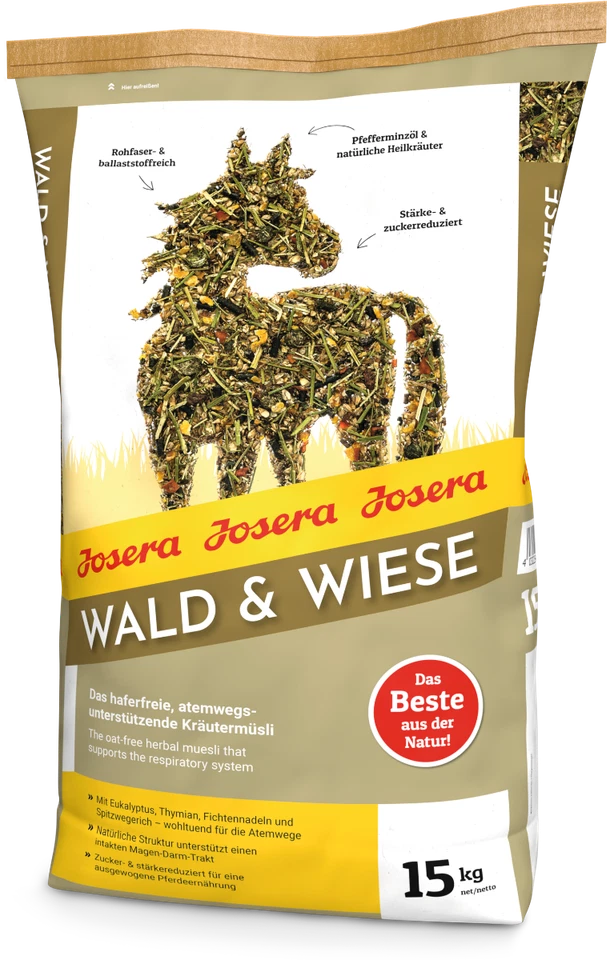 JOSERA Wald & Wiese (15 kg) | atemwegsunterstützendes Kräutermüsli | haferfrei