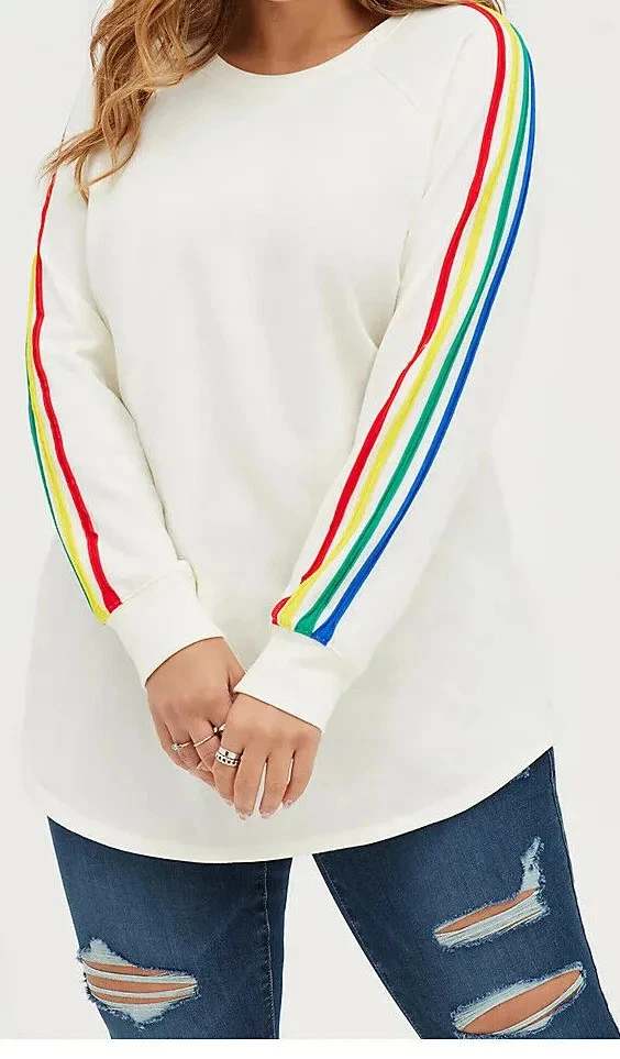 Torrid Tunic Sweatshirt Cozy Fleece Rainbow Ivory 3 3x 22 24 A41657