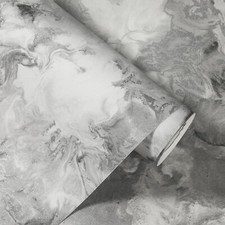 Cream/Grey Marble Metallic Wallpaper Ripple Liquid Swirl Effect Silver Shimmer