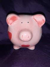 Ceramic Pink Heart  Polka Dot Piggy Bank