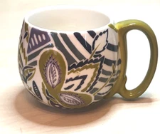Anthropologie Orchid Pavilion Moss Green Striped Boho Coffee Tea Cocoa Mug Cup