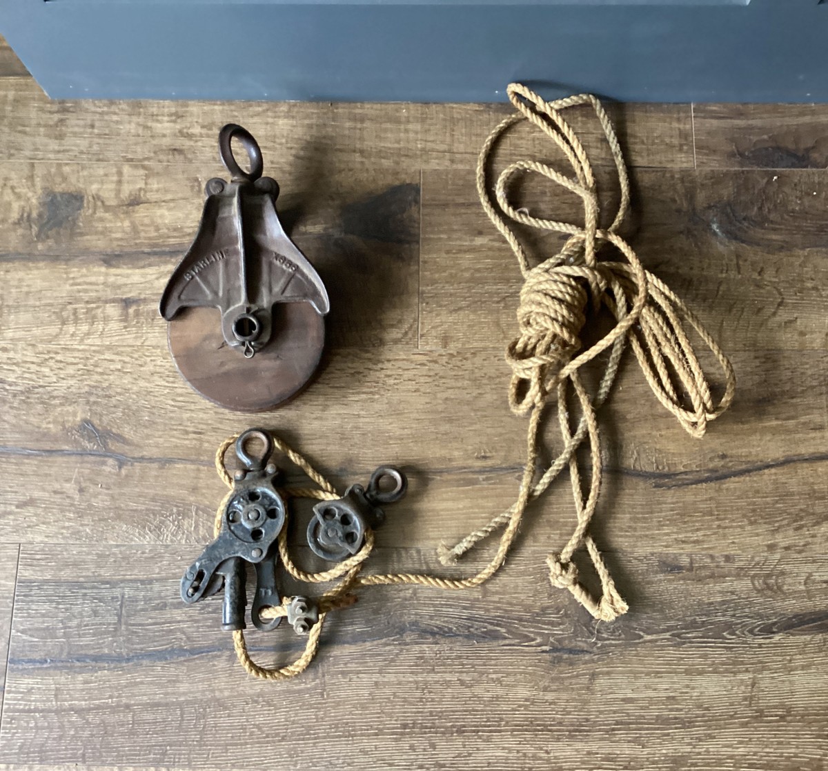 Block & Tackle Lot Starline X656 Pulley Cast Iron Wood Barn Farm